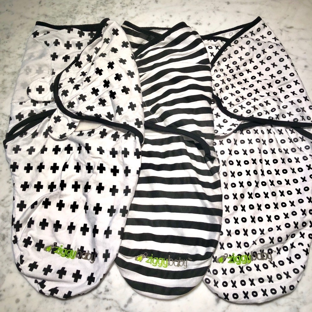 3 newborn swaddles, gender neutral, black & white